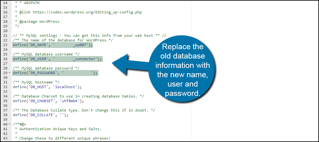 Change Database Info