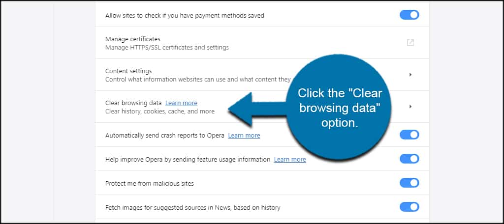 Clear Browsing Data Opera