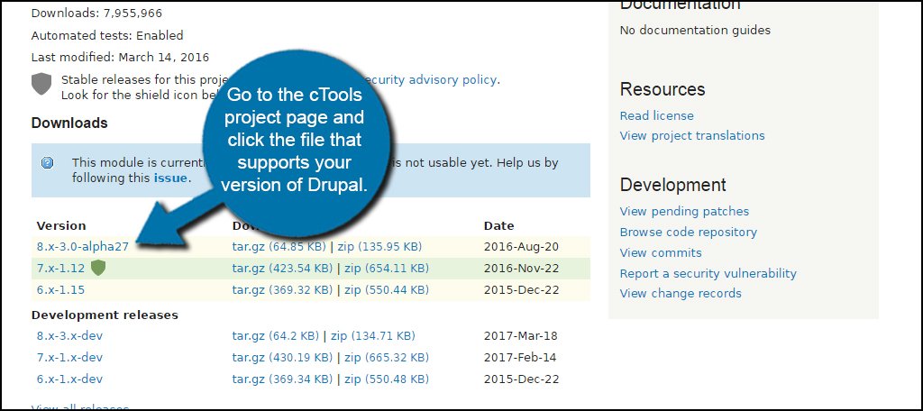 cTools Download Link to install panels in Drupal