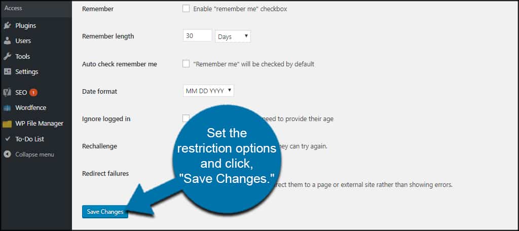 Set up the restrictions section to verify age in WordPress