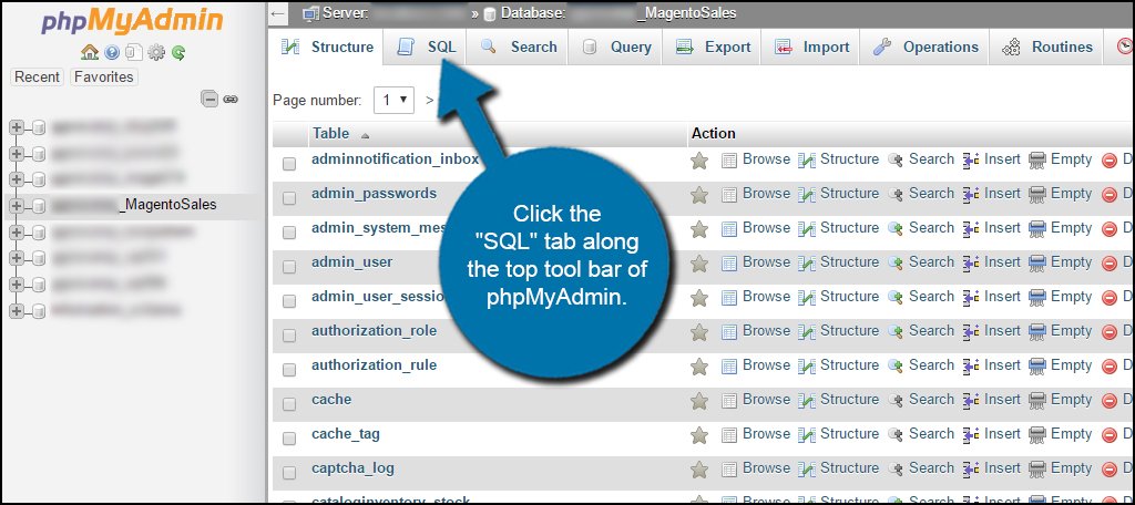 SQL Tab phpMyAdmin