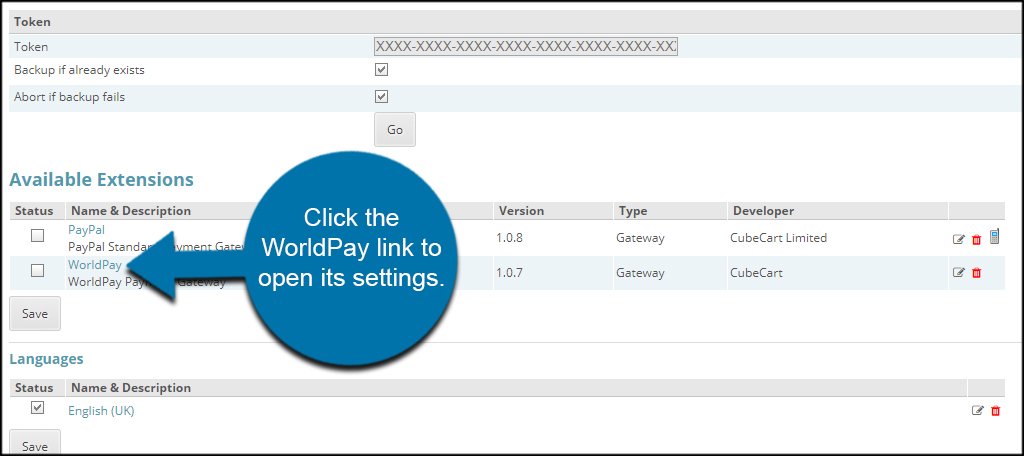 WorldPay Settings