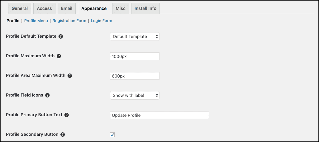 Ultimate member appearance settings