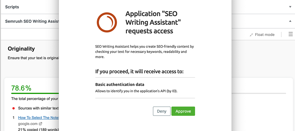 Approve access for Semrush