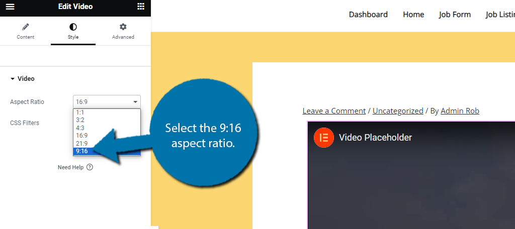 Choose the 9:16 aspect ratio