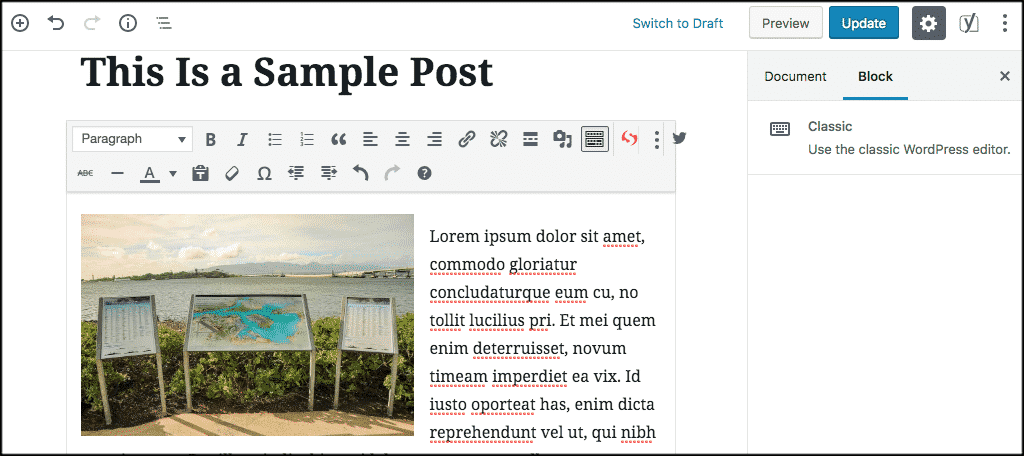 single block content in Gutenberg block editor