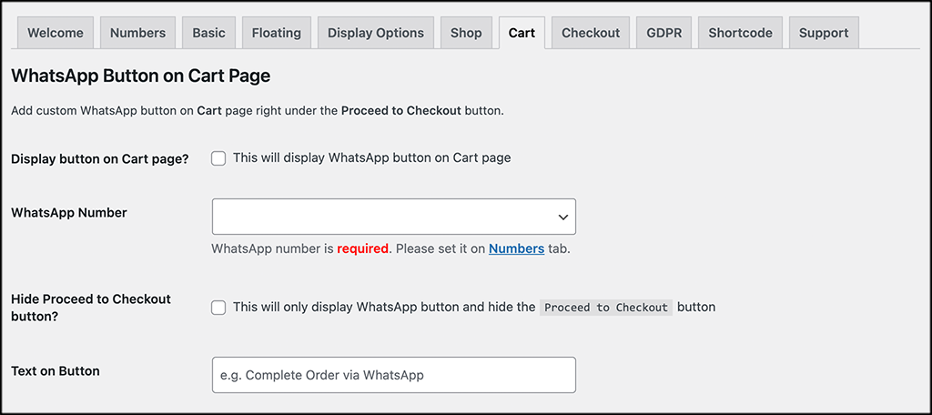 Cart tab