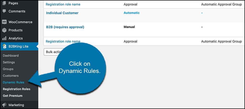 Click on dynamic rules tab