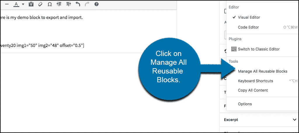 Click on manage reusable blocks