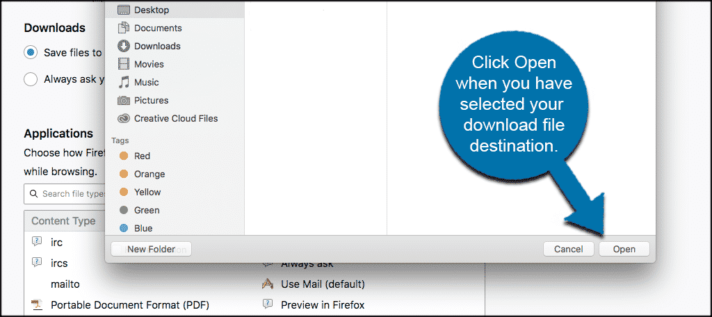 Click Open when you have selected your download file destination.