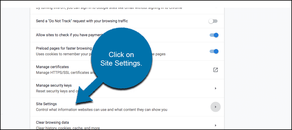 Click on site settings