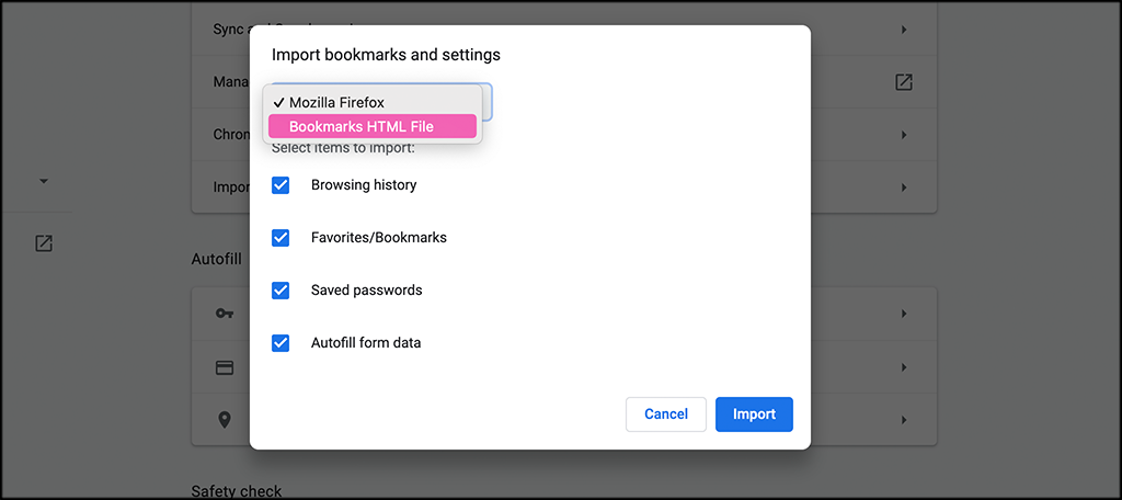 Configure import settings