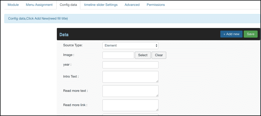 Config data for timeline in joomla