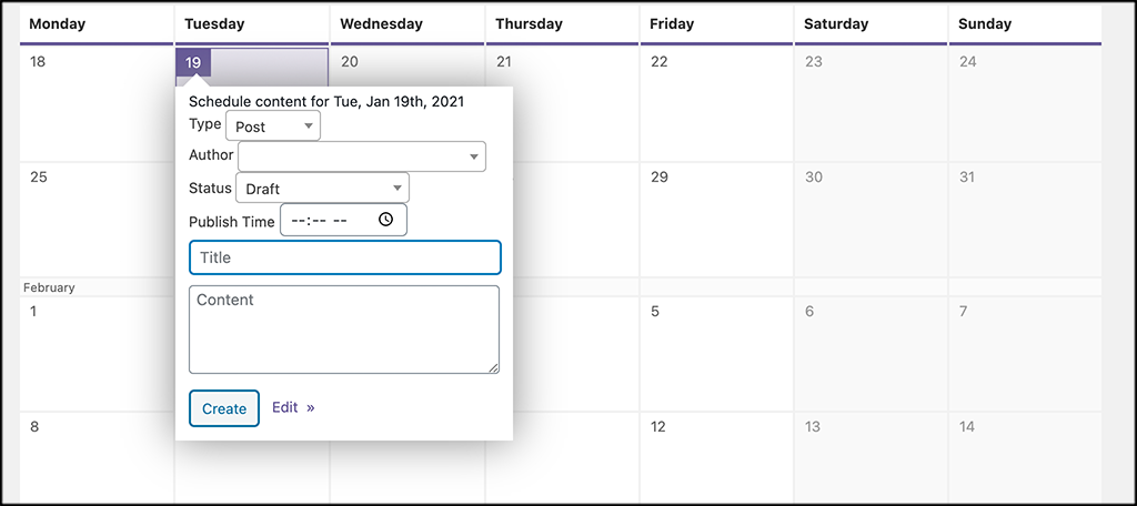 Create calendar content