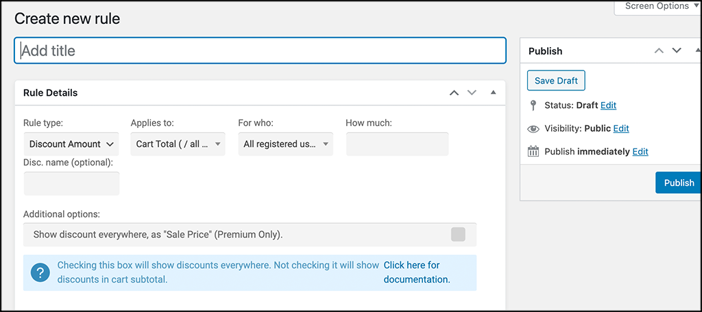 Create rule options and publish