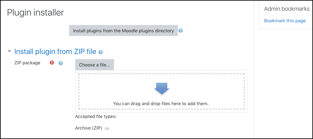 Drag and drop moodle course stats plugin into box