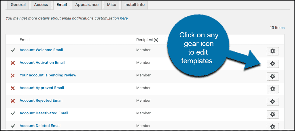 Email settings in ultimate member plugin