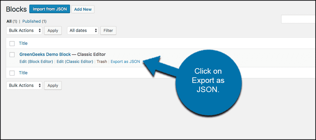 Click on the export as json link