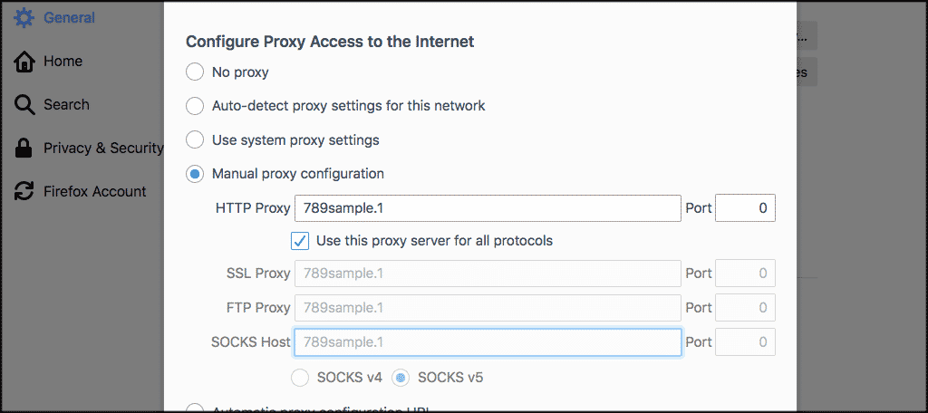 Fill out all your proxy settings in firefox and check the use this proxy server for protocols box