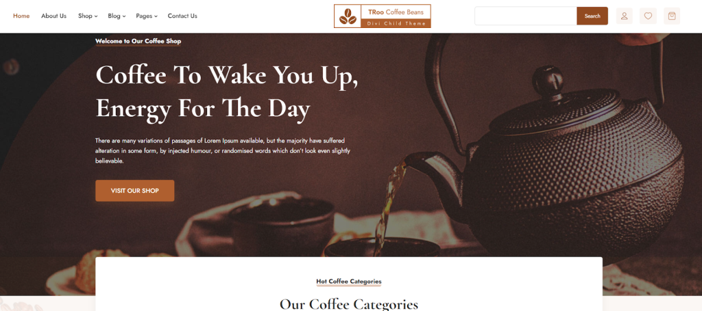 Divi coffee shop theme wordpress