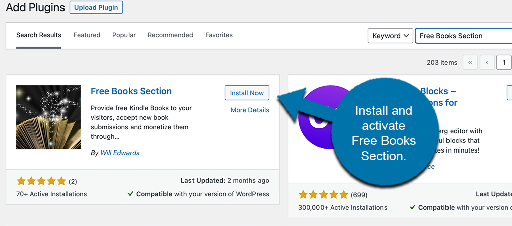 Install and activate free books section