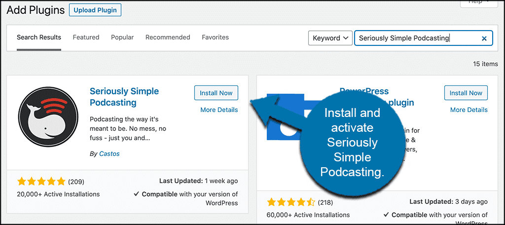 INstall and activate seriously simple podcasting