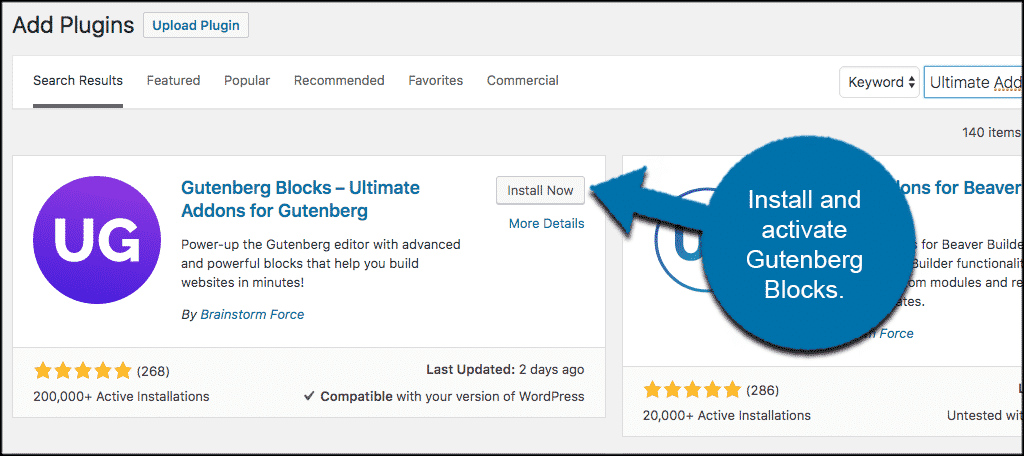 Install and activate gutenberg blocks