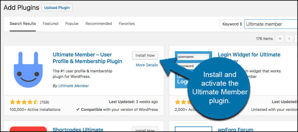 install and activate ultimate member plugin