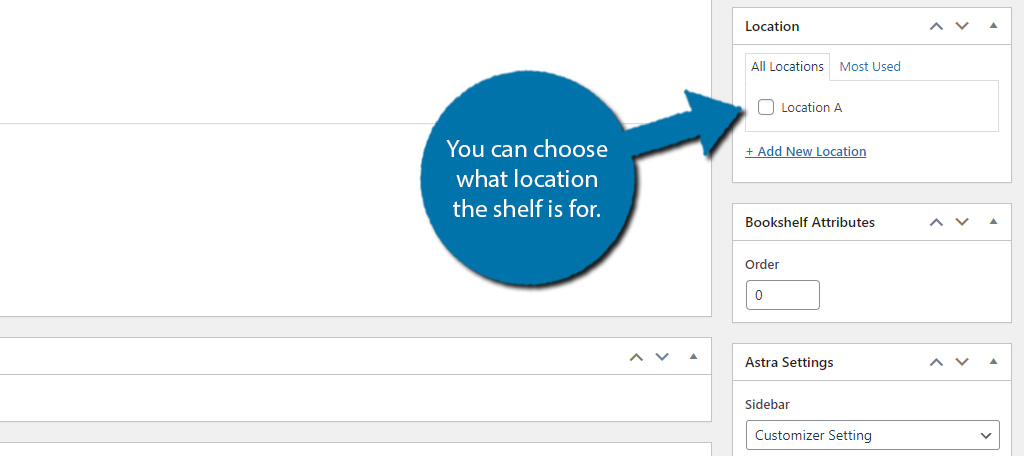 Choose the location for Library Bookshelves in WordPress