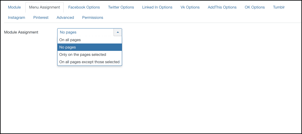 Menu Assignment tab