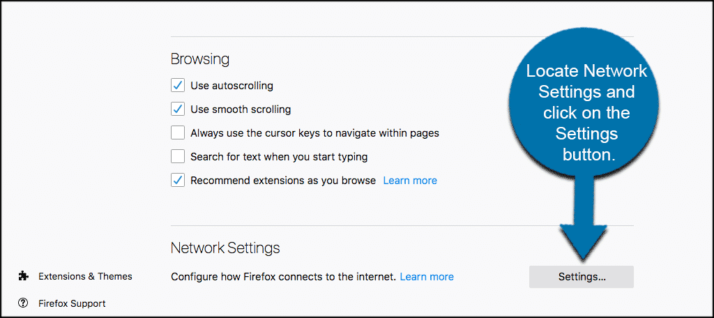 Locate network settings and click on the settings button