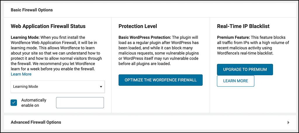 Click on optimize wordfence firewall