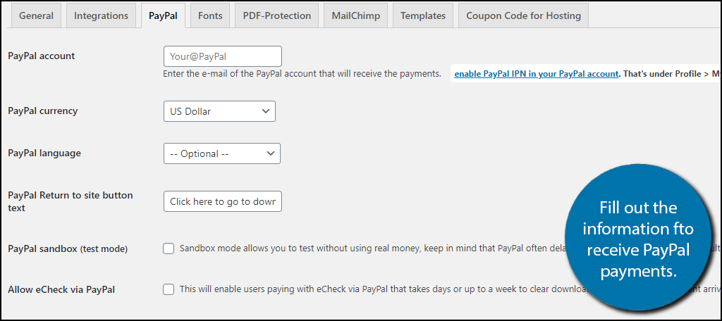 PayPal Settings