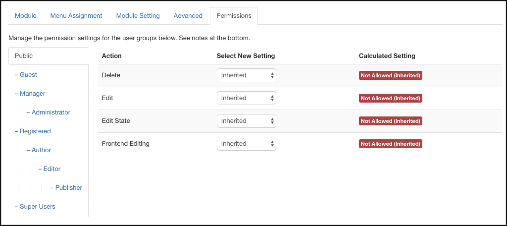 Permissions tab for gdpr compliance in joomla