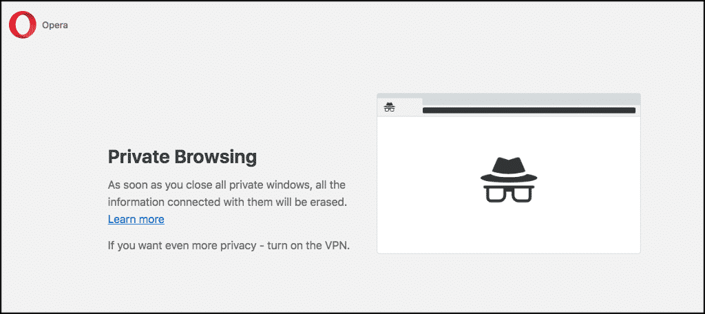 Opera private browsing window