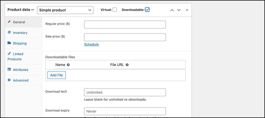 Product Data box for free download woocommerce 