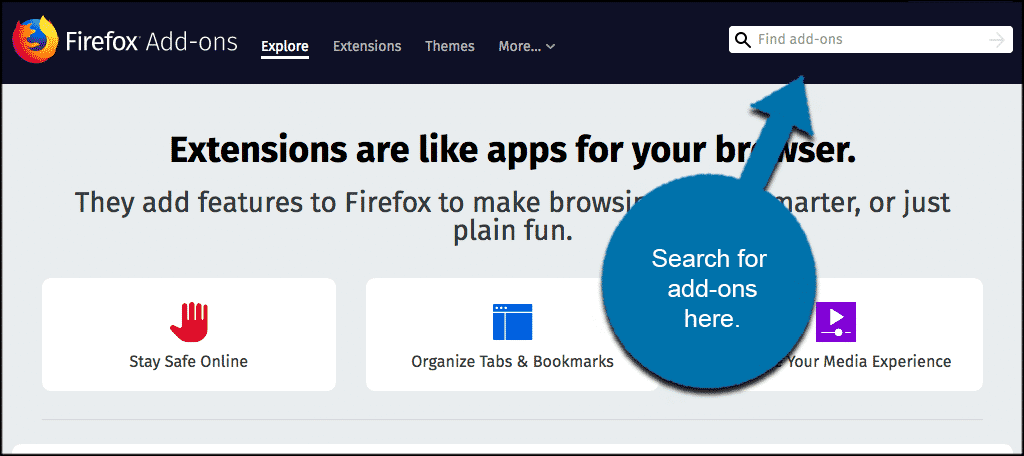 Search for add ons in the search box