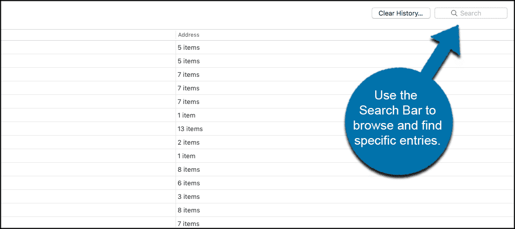 Use the search bar to browse and find specific entries