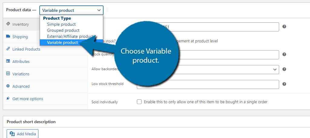 Set a variable product